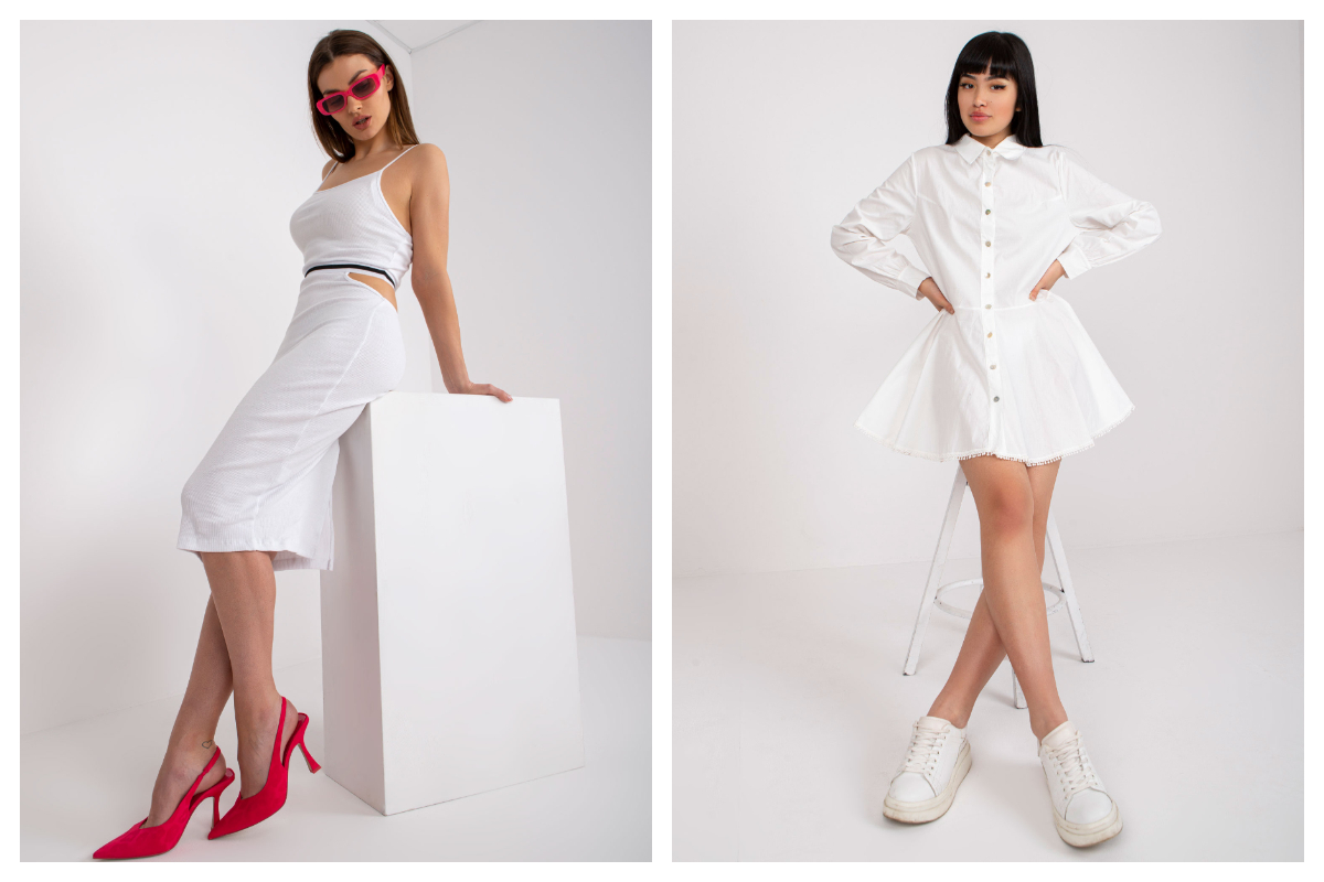 dopasowane i rozkloszowane białe sukienki na lato w hurtowni online